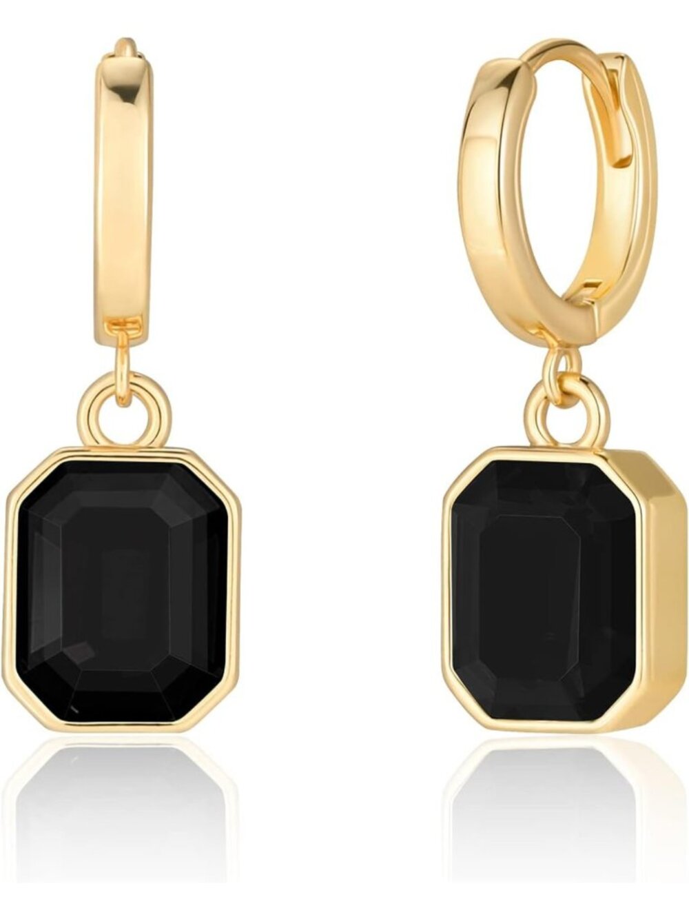 Elegant Birthstone Crystal Drop Huggie Hoop Earrings - 18K Gold Plated Jewelry